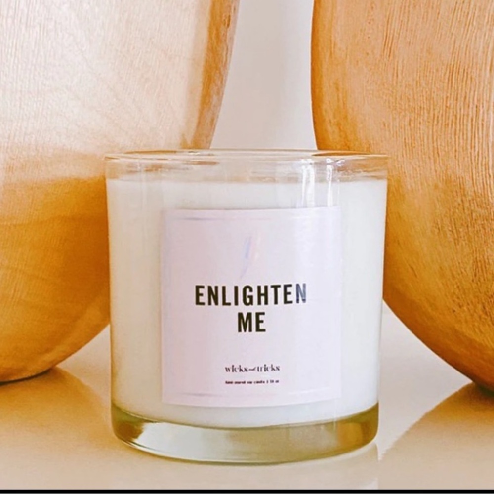 WICKS AND TRICKS Enlighten Me Inspirational Vanilla Scented Intention Candle